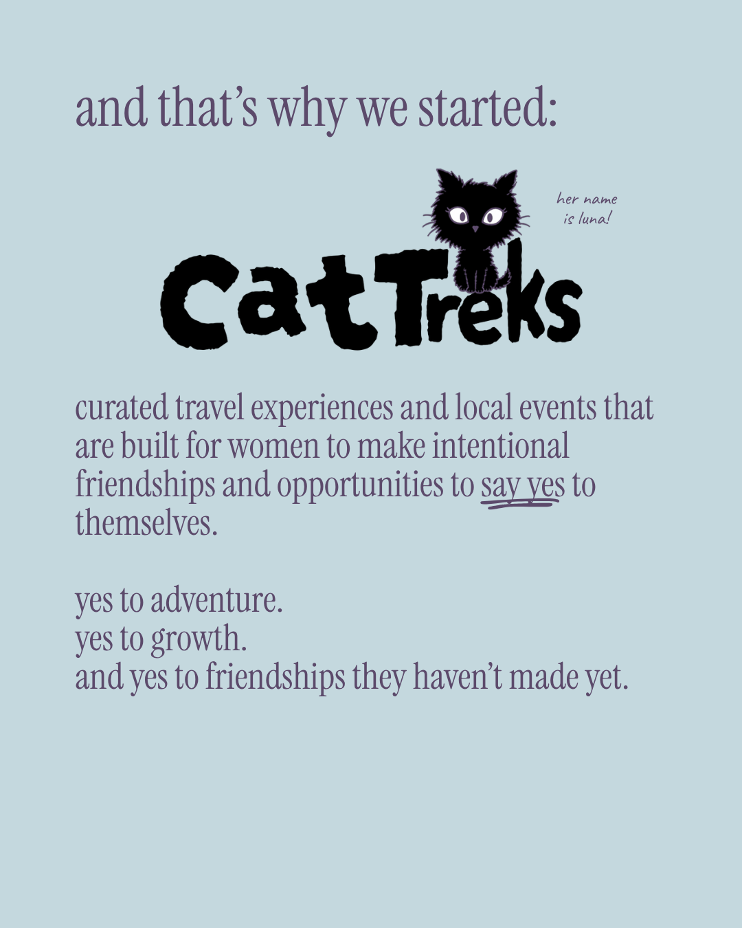 Cat Treks logo slide explaining why Cat Treks started