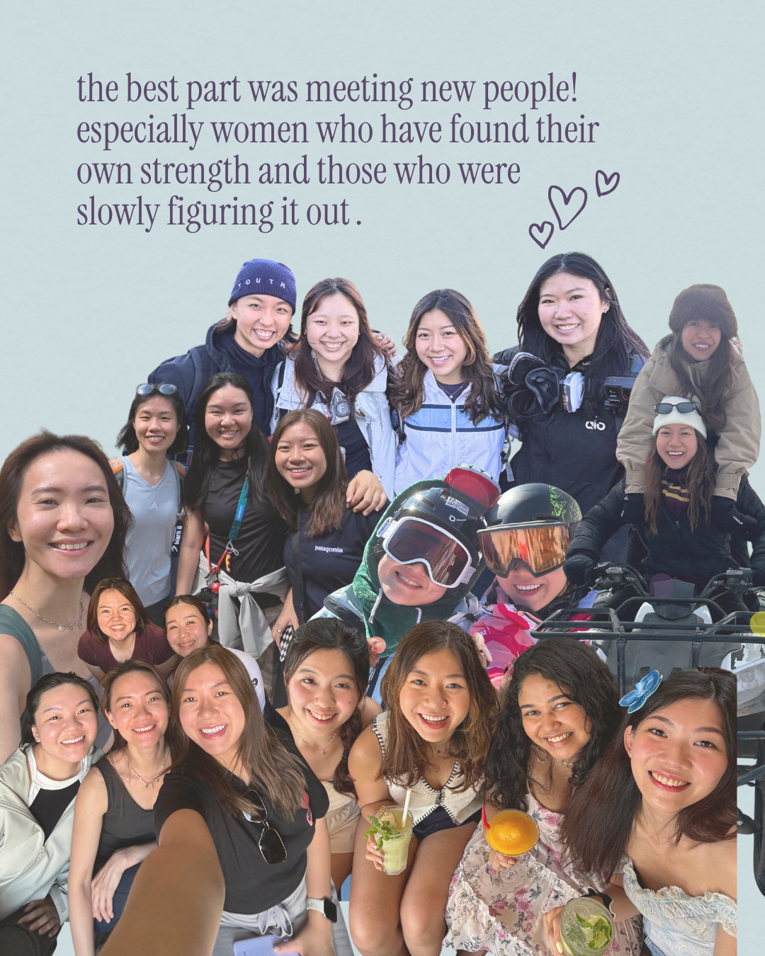 Cat Treks collage about meeting new people and women finding their strength
